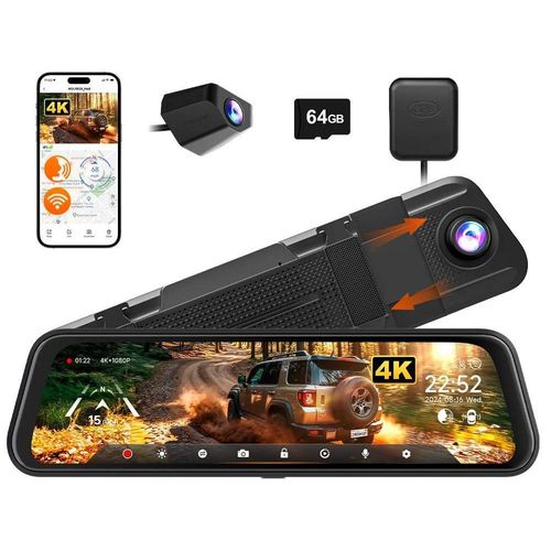 Dashcam Auto - M40 Dashcam - 4K vorn + 1080p hinten - 60 fps - 5 GHz WLAN & GPS - Sprachsteuerung & ADAS - 64 GB microSD - Ohne Hardwire-Kit - Rot