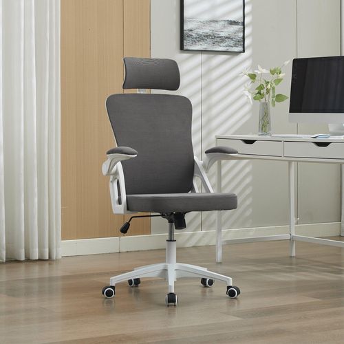 Ergonomischer Netz-Bürostuhl mit verstellbarer Lendenstütze und Kopfstütze – Hochlehner-Exekutive Schreibtischstuhl für Zuhause/Büro. Grau