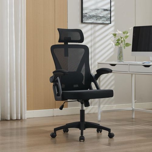 Ergonomischer Netz-Bürostuhl mit verstellbarer Lendenstütze und Kopfstütze – Hochlehner-Exekutive Schreibtischstuhl für Zuhause/Büro. Schwarz