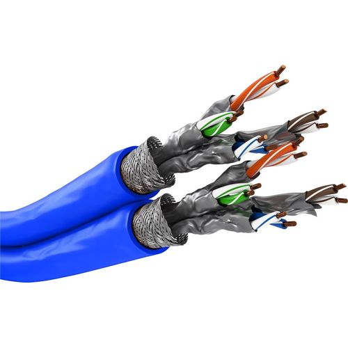 goobay Cable LAN CAT 7 A de 50 m, cable Ethernet doppelt geschirmt (PiMF), cable Kupfer CU, AWG 22/1 LSZH, halogenfrei, PoE, geeignet für Heim- und Geschäftsnetzwerke, blau, 75716