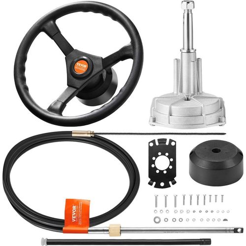 Outboard Steering System Kit, 14' Boat Steering Cable, Standard 3/4" Tapered Shaft, 13.5" Steering Wheel, Alloy Marine Steering System, for Yachts, for Yachts, Fishing Boats, And Others