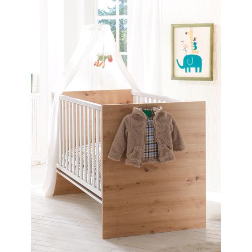 Babybett MÄUSBACHER "Cindy", braun (asteiche, weiß), B:78cm H:91cm L:145cm, Holzwerkstoff, Babybetten, Babybett, mit Schlupfsprossen
