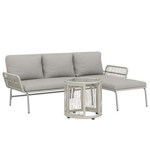 4goodz 3 persoons loungeset met chaise longue en glazen tafel afneembare