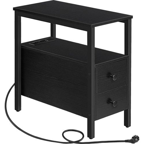 HOOBRO Beistelltisch mit Ladestation und 2 Schubladen, USB-Anschluss, Schwarz