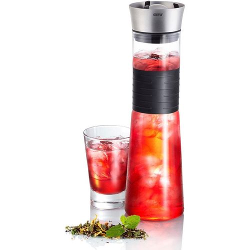 Karaffe GEFU "CASCADA", transparent, H:30,3cm Ø:9cm, ABS-Kunststoff, Borosilikatglas, Silikon, Karaffen, Karaffe, mundgeblasenes Borosilikatglas, 1 L