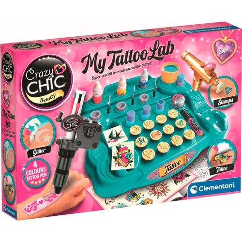 Kreativset CLEMENTONI "Crazy Chick, Tattoo-Studio", bunt, Kreativsets, Kinder, Kunststoff