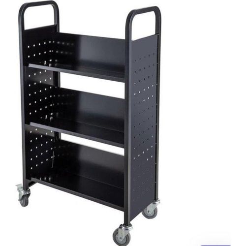 Bücherregal mit Bücherwagen - 128,2x35x128,2 cm - Großer Speicherplatz für Bücher