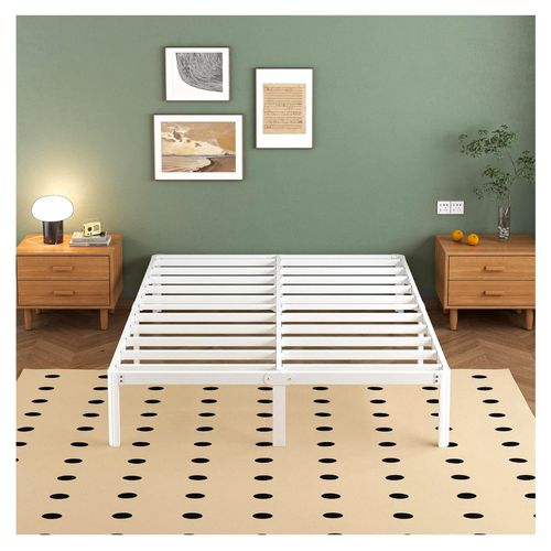 Metallbett 180x200 cm mit runden Beinen, Höhe 36 cm, Ehebett Bettrahmen mit Metall-Lattenrost, Weiß