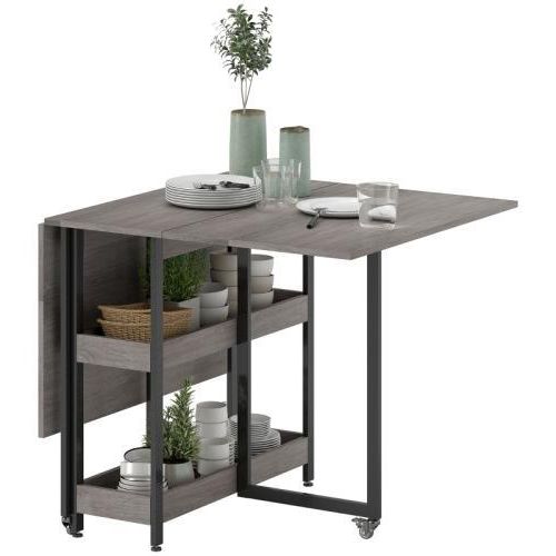 Grau 133,4 x 80 x 75 cm Esstisch Klappbar Kuechentisch Fuer 2-4 Personen Mit 2 Offenen Ablagen Mobiler Esszimmertisch Kleine Raeume