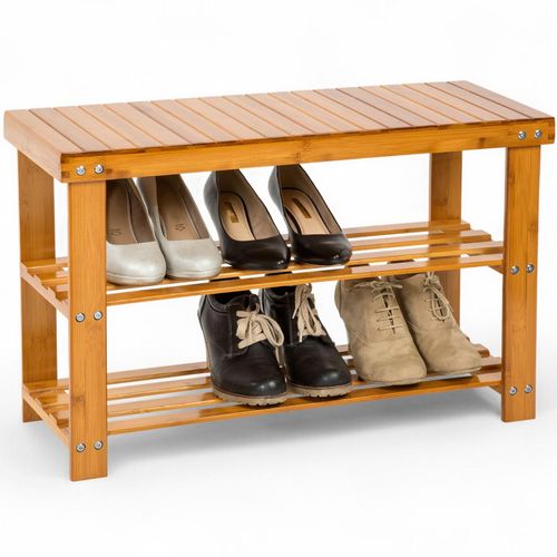 tectake® Schuhbank, Bambus, viel Zwischenraum, 70 x 28 x 45,5 cm