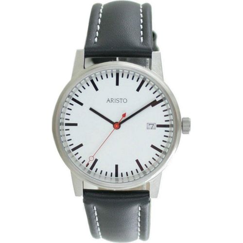 Aristo Bahnhofsuhr Herren Uhr Edelstahl 3H195 Leder
