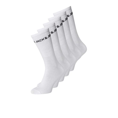 Tennissocken JACK & JONES JUNIOR "JACBASIC LOGO TENNISSOCK 5 PACK NOOS JNR", Kinder, Gr. 33-37, weiß, Baumwollmischung, unifarben mit Farbeinsatz, Socken Tennissocken