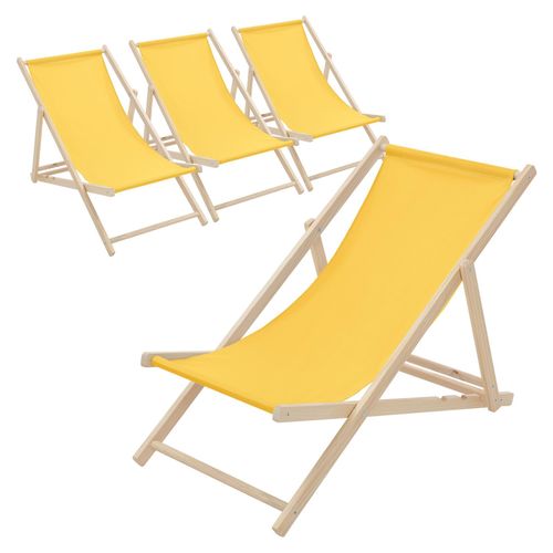 ECD Germany 4x Liegestuhl klappbar aus Holz, Gelb, bis 120kg, 3 Liegepositionen, Sonnenliege Gartenliege Relaxliege Strandliege Liege Strandliegestuhl