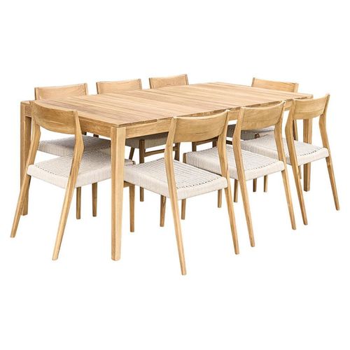 Gartenmöbel Teakholz beige Seil 8 Sitzplätze