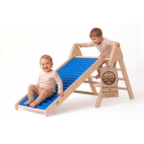 WoodsCraft - Indoor & Outdoor Kletterset: Rutsche [120cm] mit Kletterdreieck | Kinderrutsche-Rollenrutsche: viele Sinneserfahrungen | Kinder Rutsche