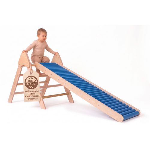 WoodsCraft - Indoor & Outdoor Kletterset: Rutsche [195cm] mit Kletterdreieck | Kinderrutsche-Rollenrutsche: viele Sinneserfahrungen | Kinder Rutsche