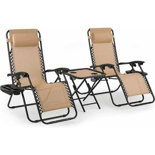 Beige Outdoor-Lounge-Set mit 2 Sitzgelegenheiten und Tisch, flexibel einstellbar, faltbar