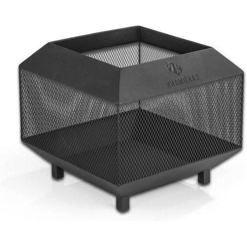 44 cm x 44 cm Stahl-Feuerstelle, Wetterfest und stabil - Schutzgitter und 4 stabile Beine [Schwarz]