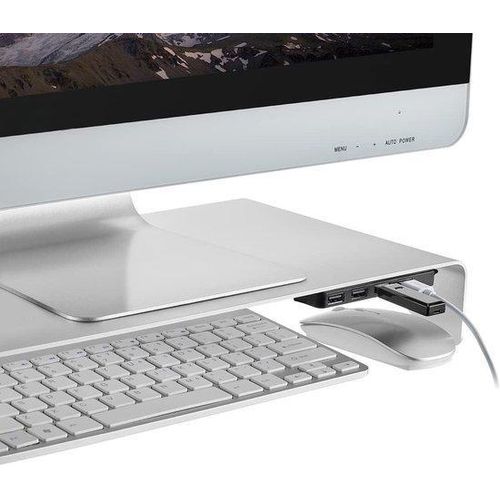 Aluminium-Monitor-Ständer mit Anti-Slip-Silikon-Pads - USB 2.0-Anschlüsse - für Bildschirme und Notebooks 11-32 Zoll - Last bis 10 kg.