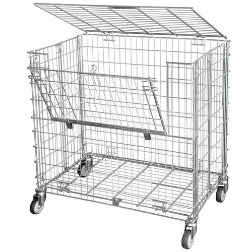 Ballwagen, abschließbar, faltbar im Leerzustand, mit 2 Ladeklappen, BxTxH 1040x610x1000 mm, Oberfl. galvanisch blau verzinkt