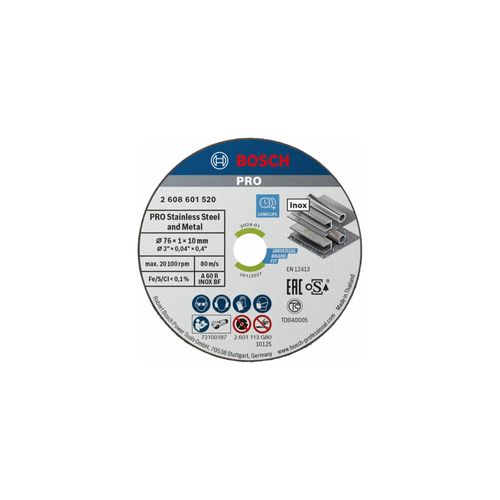 Bosch Professional Trennscheibe 76 x 1 x 10 mm - Dünne Scheibe für schnelles und sauberes Trennen von Metall, 2608601520)