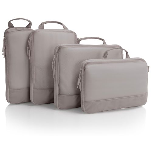 Kofferorganizer HEYS "Ecotex Compression Packing Cube", Damen, Gr. B/H/T: 35,6cm x 29,2cm x 12,7cm, beige (atmosphere), Nylon, unifarben, Taschen Kofferorganizer, komprimierbare Packwürfel, Packtaschen, Organizer für Koffer
