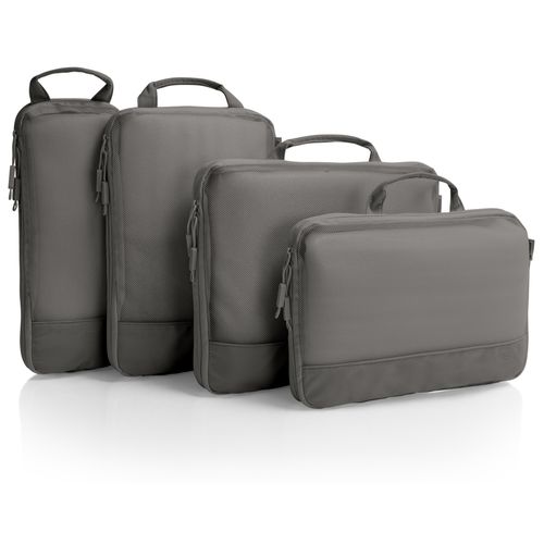 Kofferorganizer HEYS "Ecotex Compression Packing Cube", Damen, Gr. B/H/T: 35,6cm x 29,2cm x 12,7cm, grau (grau stone), Nylon, unifarben, Taschen Kofferorganizer, komprimierbare Packwürfel, Packtaschen, Organizer für Koffer