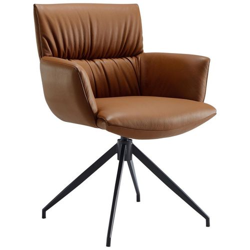Dieter Knoll Armlehnstuhl , Rostfarben , Metall, Leder , Echtleder , Rindleder , Drehkreuz , 64x86x63 cm , Lederauswahl, Sitzfläche 360° drehbar, automatische Rückholfunktion , Esszimmer, Stuhl, Lederstuhl