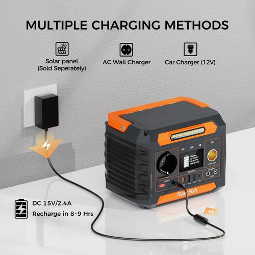 Tragbare Powerstation - P66 Solargenerator Set - 300W Nennleistung 600W Spitzenleistung - 100W 18V Solarpanel - 2x DC & 4x USB (QC3.0, USB‑C 18W) - LED‑Lampe