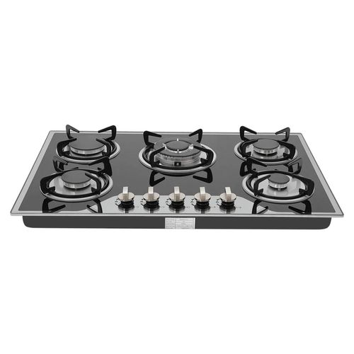 Gaskochfeld - Einbau - 5 Flammen - LPG & Erdgas - Gehärtetes Glas - 63% Wirkungsgrad - Schwarz