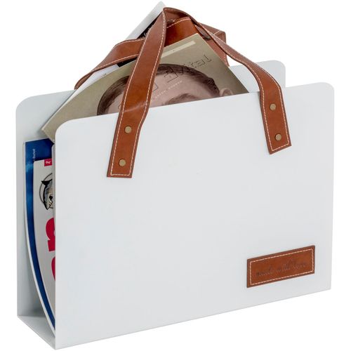 Zeitungsständer HAKU, braun (weiß, braun), B:35cm H:38cm T:10cm, Kunstleder, Metall, Zeitungsständer, Zeitungsständer