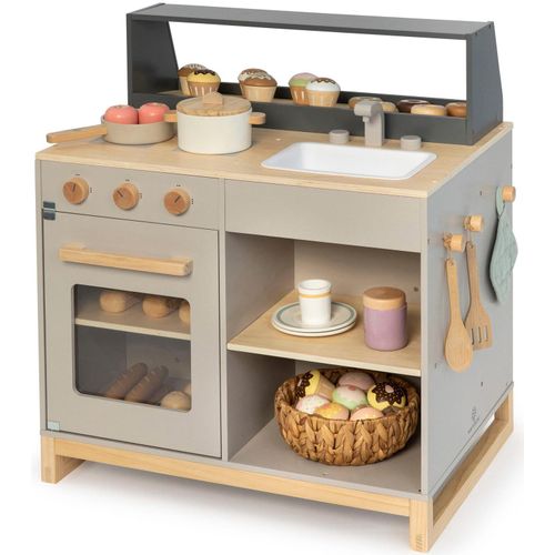 Spielküche MUSTERKIND "Prunus, warmgrau/natur", grau (warmgrau, natur), Spielküchen, KinderB:62cm H:67cm T:46cm, Holz, B:62cm H:67cm T:46cm