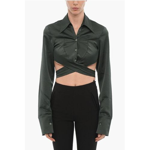 Satin-Crop-Shirt mit Wickeldetail in Grün