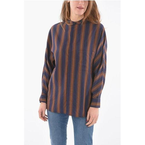 Unbalanced Striped SCULLY Hemd mit Stehkragen in Blau, Braun