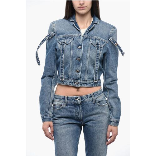 Jeansjacke im verkürzten Schnitt mit Harness-Detail in Blau