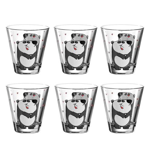 Kinderbecher LEONARDO "Kinderbecher Bambini 215 ml 6er Set", bunt (panda), 6 tlg., Glas, Trinkgefäße, Kinderbecher