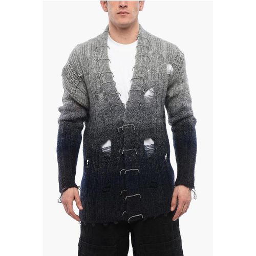 Graue Woll-Cardigan mit Used-Effekt und Perlendetail