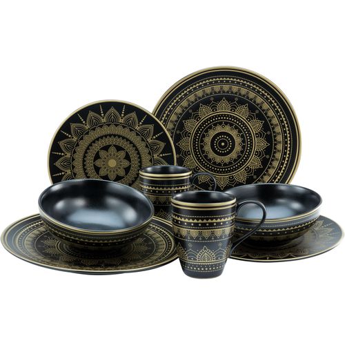 Kombiservice CREATABLE "Mandala Gold", gold (schwarz, goldfarben), 8 Stk., Steinzeug, Geschirr-Sets, Kombiservice, Service, goldene orientalische Motive, 8 Teile, für 2 Personen