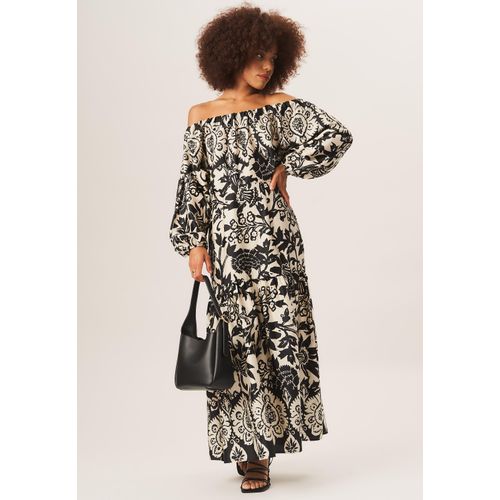 Bardot-Maxikleid mit einfarbigem Bordürenmuster