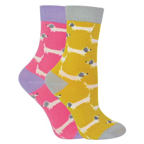 Miss Sparrow - 2er-Pack Socken für Mädchen aus Bambus mit Tiermuster - Wursthunde