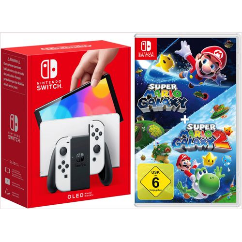 NINTENDO SWITCH Konsolen-Set "NSW OLED Konsole weiss inkl.Super Mario Galaxy 1+2", weiß, B:24,2cm H:1,39cm T:10,2cm, Spielekonsolen