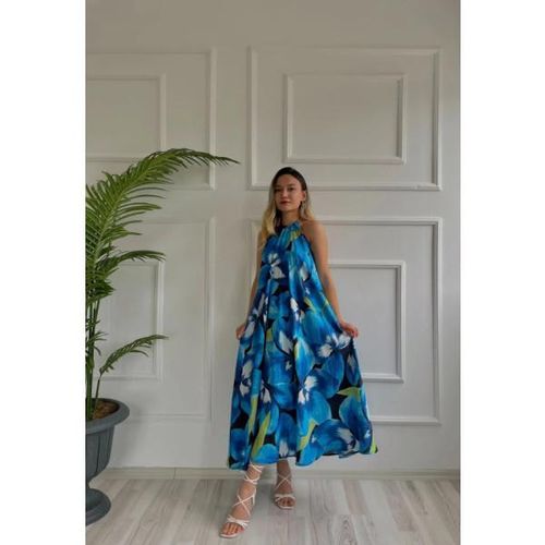 Blauwe jurk met patroon voor dames