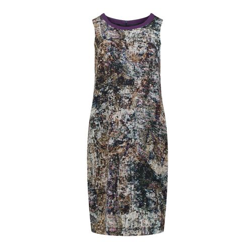 Satin Kleid mit abstraktem Print und Kontrast-Ausschnitt