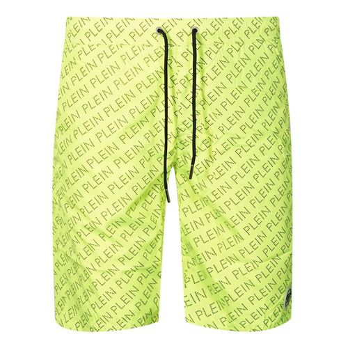 Philipp Plein Repetitive Long Logo Fluoreszierend Gelb Badeshorts