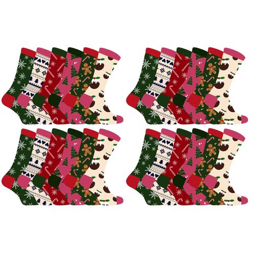 Damen Weihnachten Socken | Socken Snob | Damen bunte Neuheit Design Weihnachten Socken | Geschenk für Sie - 24 Pack