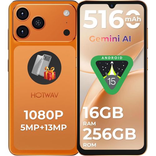 HOTWAV A17 Pro Max 2026 Handy ohne vertrag 6,75" HD+, 16GB+256GB/1TB TF Android 15 Smartphone, 5160mAh Dual SIM 4G Handys,Gemini AI/GPS/OTG, Orange