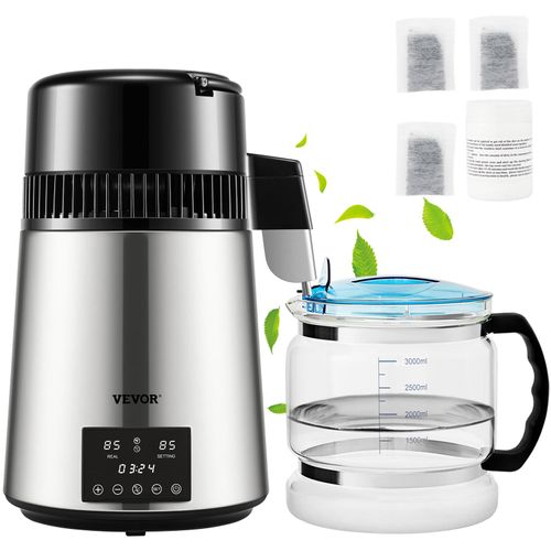 VEVOR Wasserdestillierer Destilliergerät 750 W 1 L/Std. Wasserdestilliergerät, Destillationsapparatur Wasserdestilliermaschine 180 x 190 mm Edelstahl Wasserherstellungsmaschine Wasser Distiller