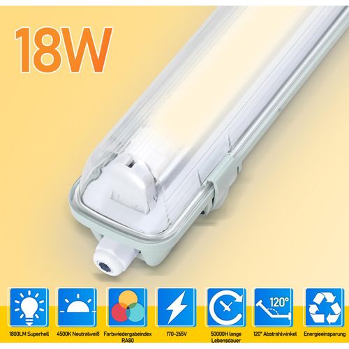 Aopunly 20X LED Feuchtraumleuchte Wannenleuchte 120cm 1 x 18W T8 Röhre Neutralweiß 4500K IP65