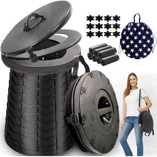 Portable Toilet, Camping Toilet mit em Handtäschchen und 10 Toilettenabfallbeuteln, kompaktes Camping Toilet, geeignet für Camping/Boot/Roadtrips/Strand