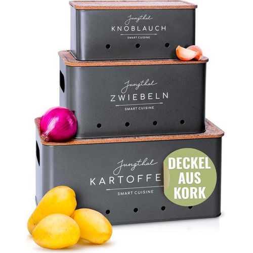 Kartoffelkisten-Set | Set von 3 | Für Kartoffeln, Zwiebeln und Knoblauch | Zwiebelpot, Kartoffelkiste, Kartoffelkorb | Grau